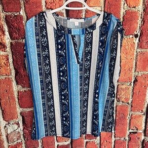 Juniper + Lime Petite Large Blue Stripe Sleeveless women Top